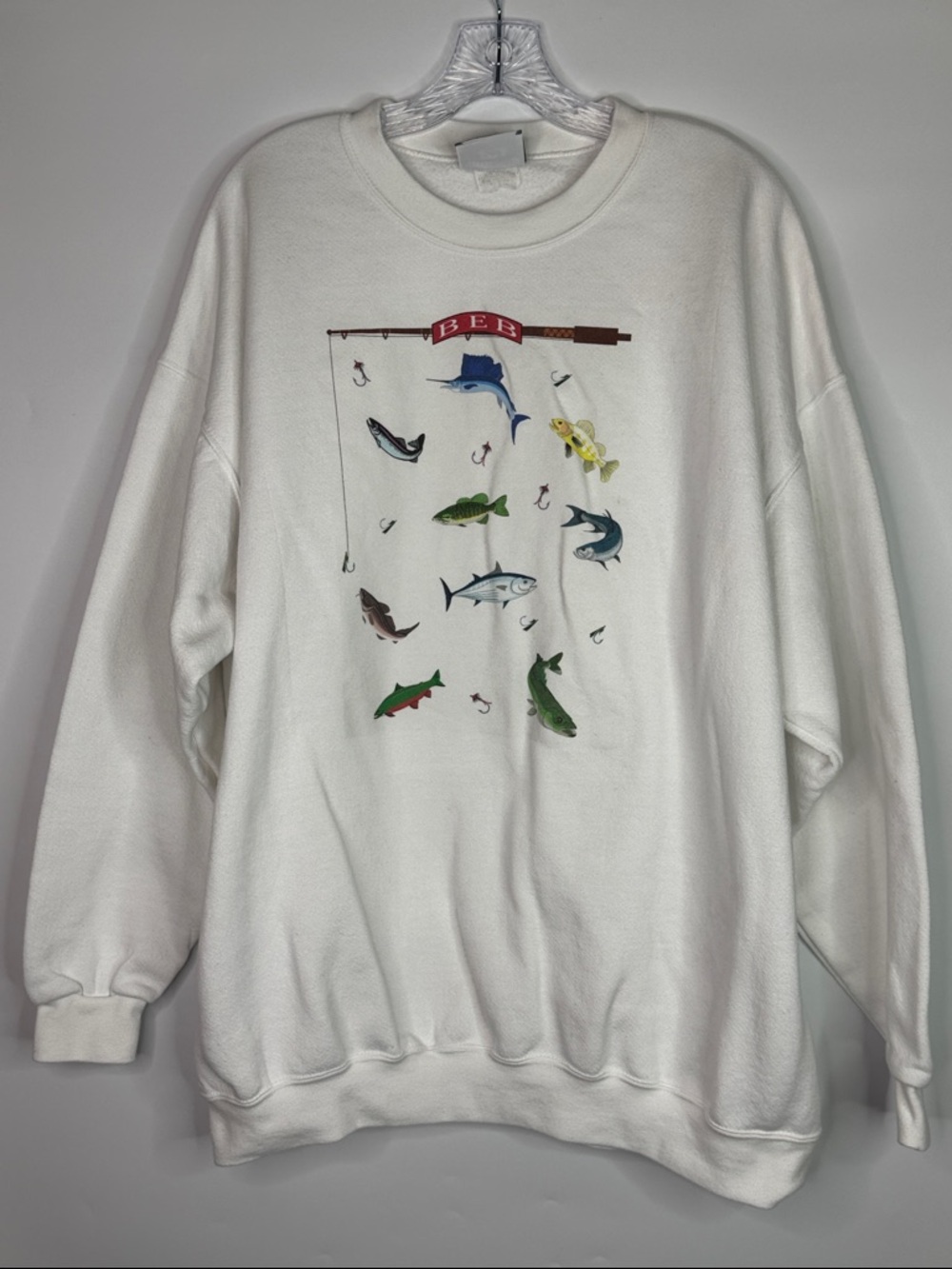 Vintage Lee BEB Fish Hook White Sweatshirt Size 2X